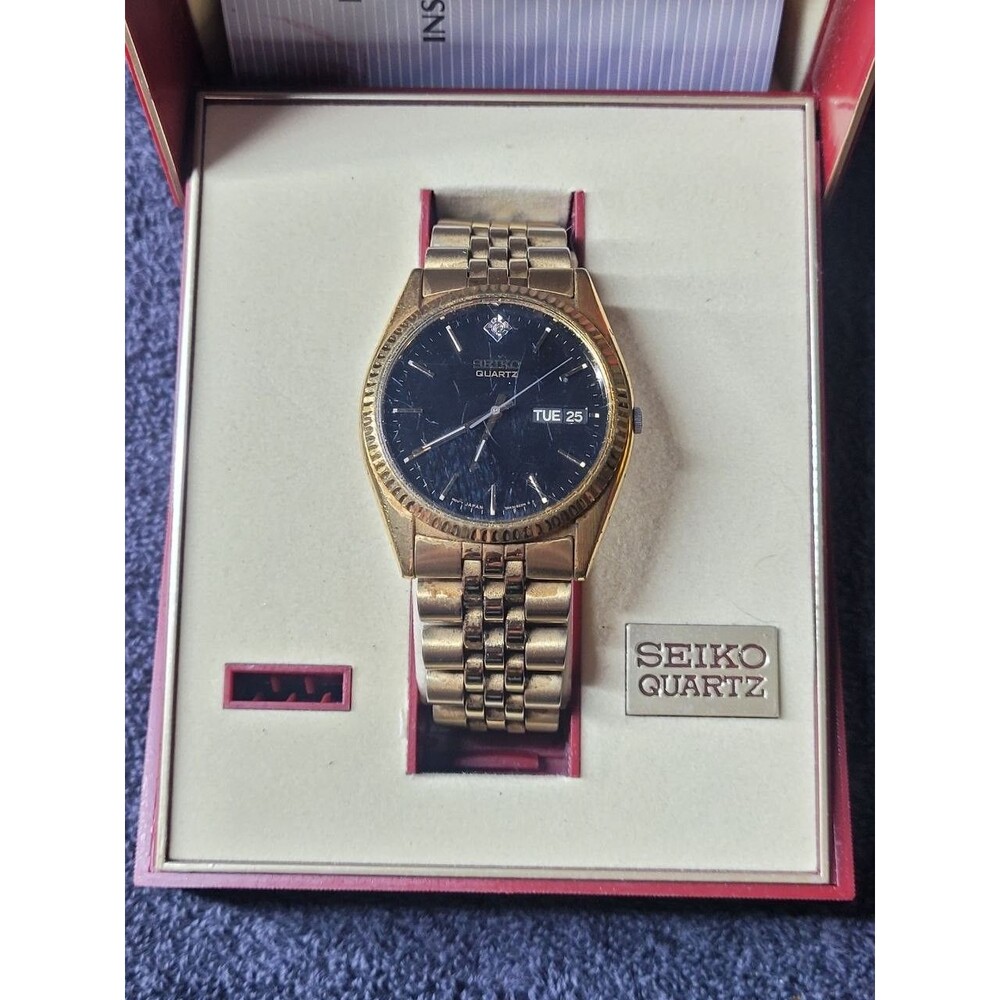 Seiko President Men's Watch – Black Dial Gold Tone – 7N43-8111 – Untested
